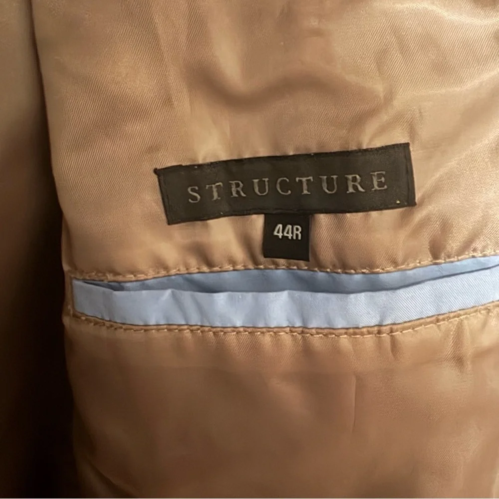 Vintage 1970s Structure Men's Tan Cotton Blazer Jacket 44R relaxed Large